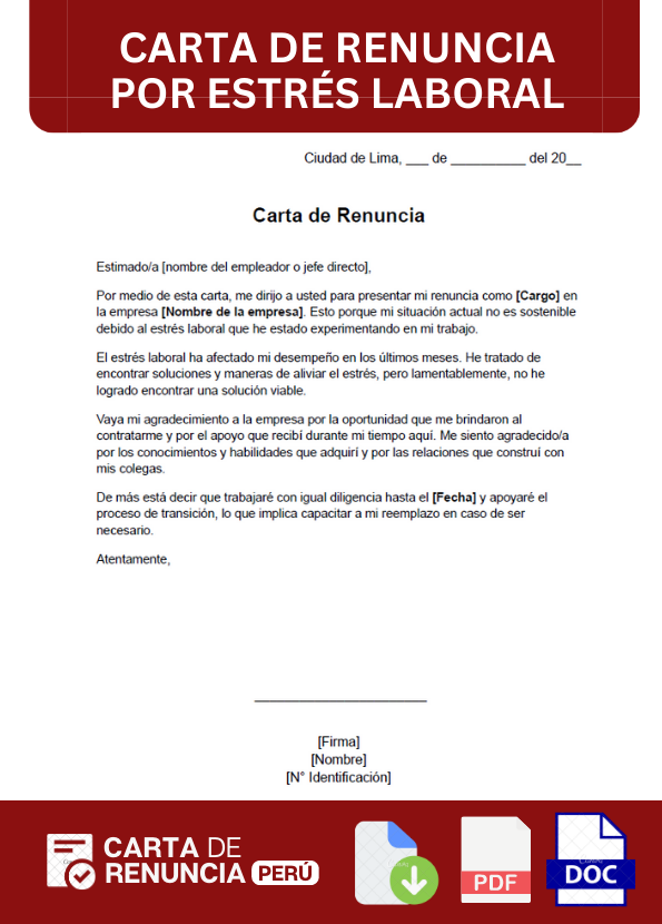 ejemplo de carta de Renuncia por estrés laboral