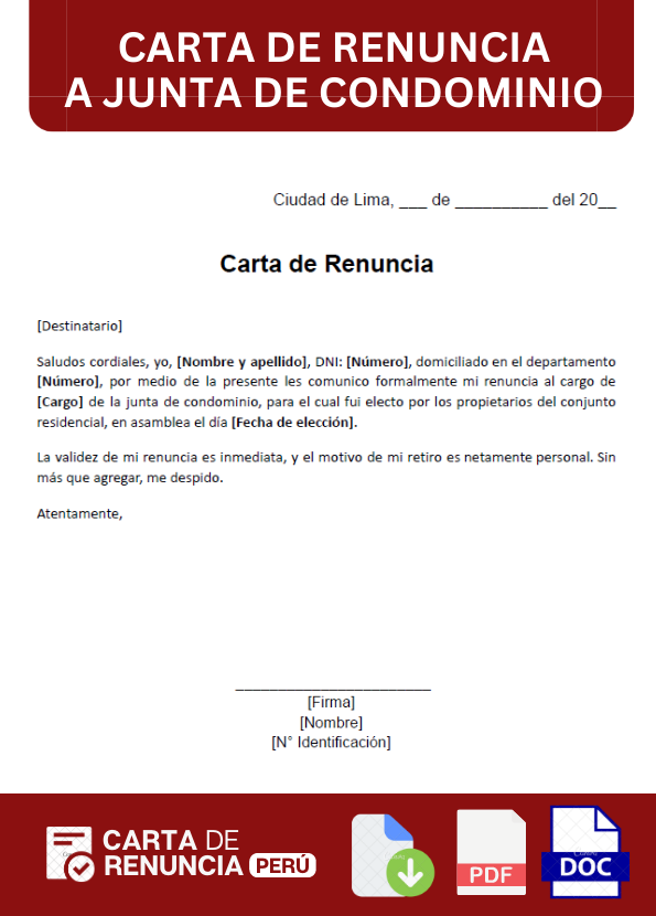ejemplo de carta de renuncia a junta de condominio