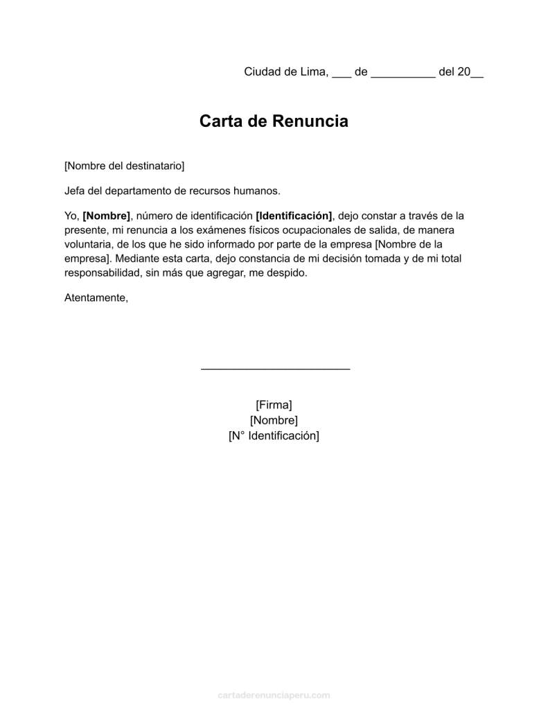 formato de carta de renuncia a exámenes médicos de egreso en word